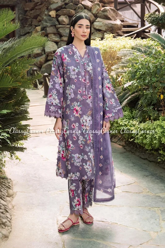 Pakistani Floral Lawn Printed 3PC Suit