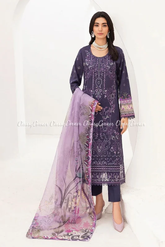 Purple Lawn Embroidered Printed Suit