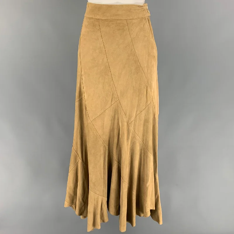 RALPH LAUREN Blue Label Size 6 Tan Suede Long Skirt