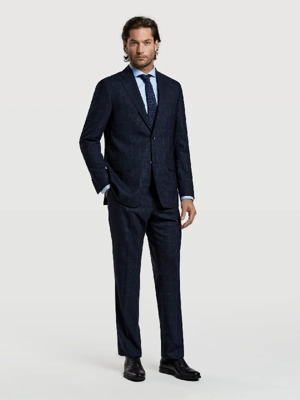 Regular fit business windowpane check wool suit