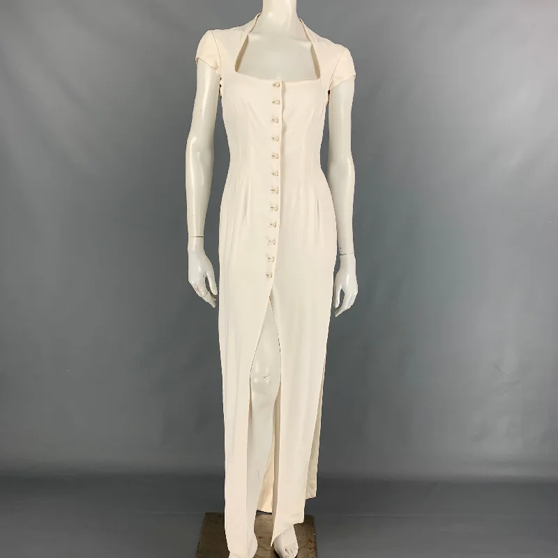 RICHARD TYLER Size 8 Cream Viscose Cap Sleeves Dress