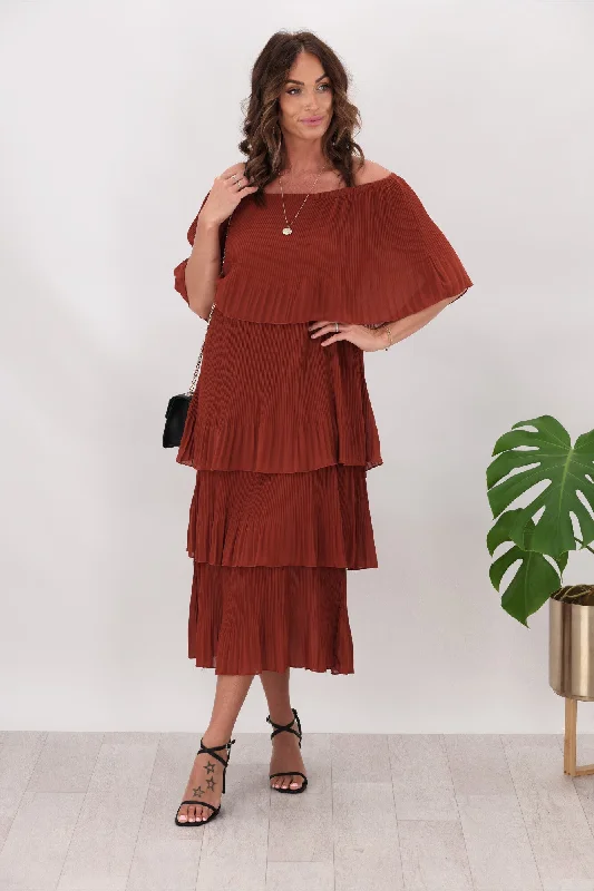 Sambara Abbie Pleated Layer Dress Rust