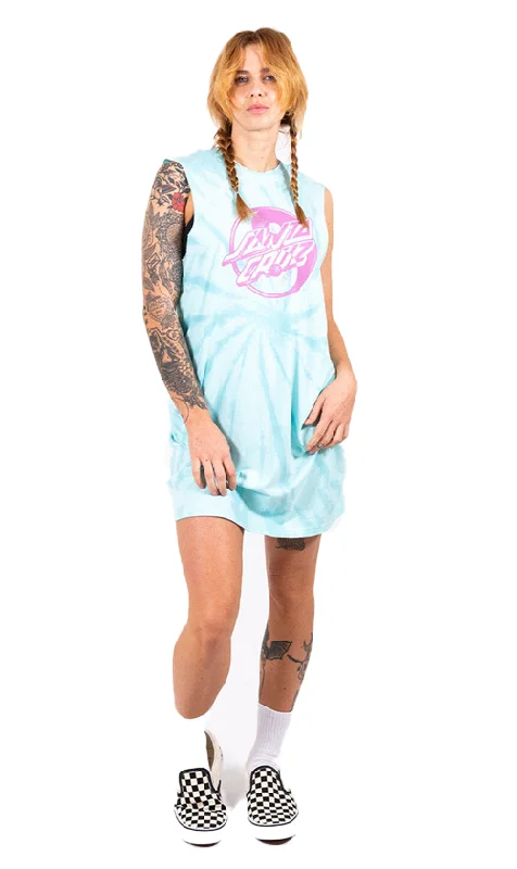 Santa Cruz Yin Yang Dot Ladies Muscle Dress Aqua Tie Dye