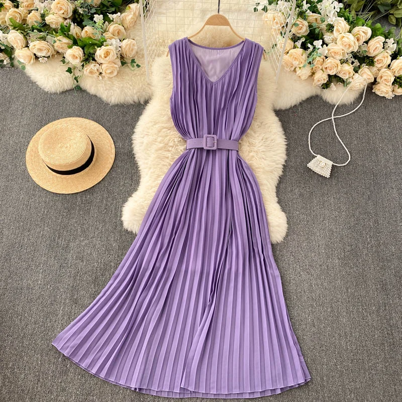 Simple v neck A line dress fashion dress  572