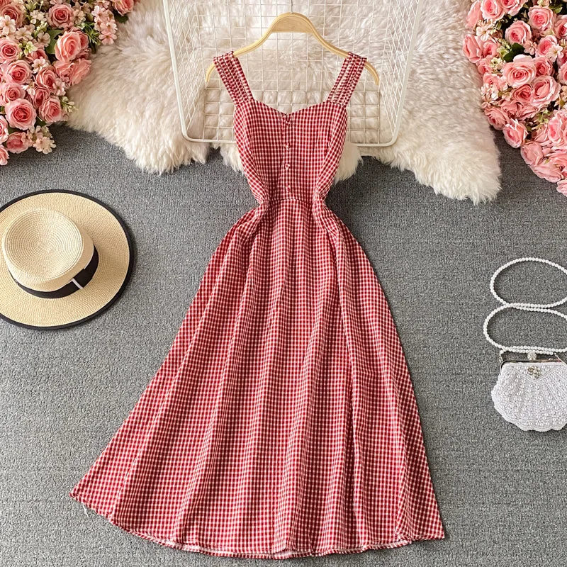 Sweet plaid A line dress fashion dress  595