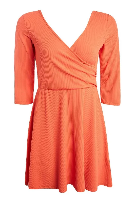 Topshop Orange Wrap Back Skater Womens Dress