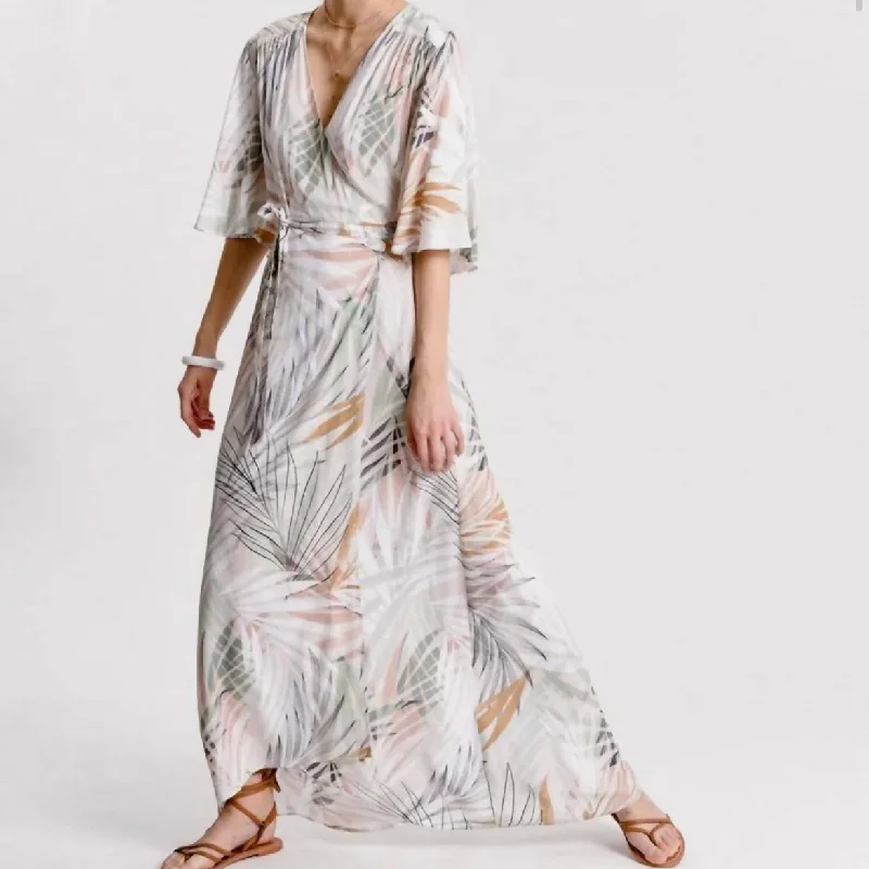 Molly Bracken Beige Palm Wrap Dress