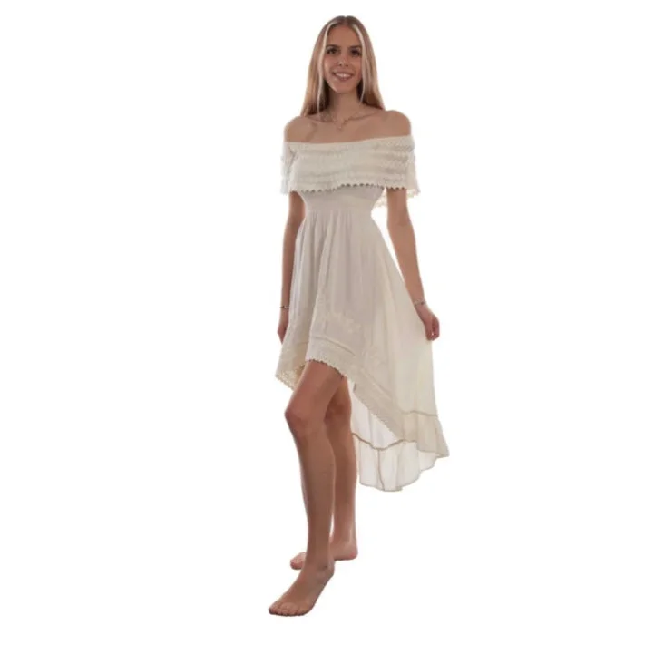 scully hi-lo off shoulder cream dress