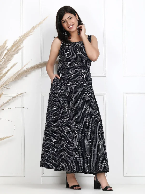 Vanshika Black Thread-Work Cotton Dress