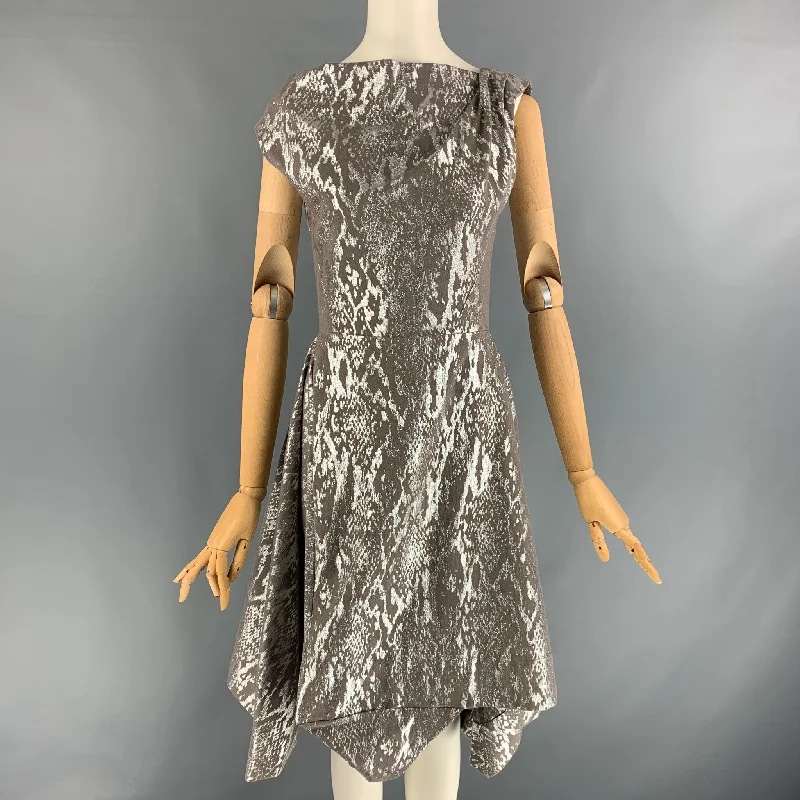 VIVIENNE WESTWOOD Size 2 Taupe &  Metallic Silver Cotton Blend Asymmetrical Dress