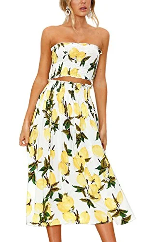 Women's Floral Crop Top Maxi Skirt Set 2 Piece Outfit Dress