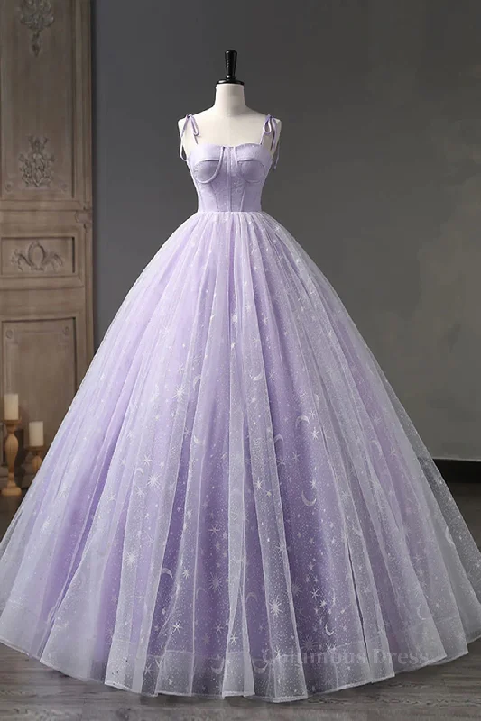 A Line Lilac Tulle Long Corset Prom Dresses, Lilac Long Corset Formal Evening Dresses outfit