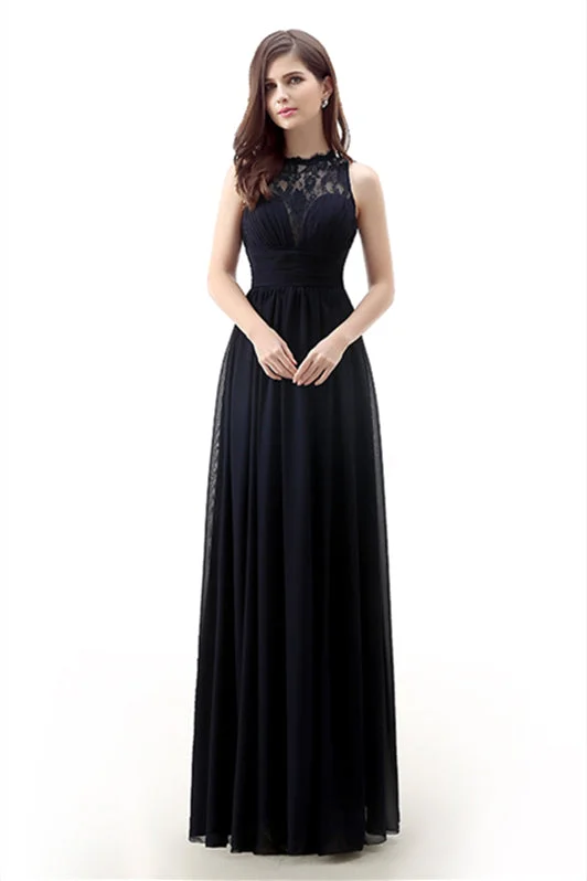 A Line Sleeveless Lace Chiffon Long Black Corset Prom Dresses outfit