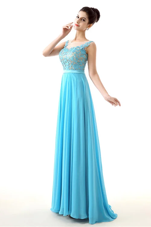 A-line Sleeves Chiffon Lace Backless Long Corset Prom Dresses outfit