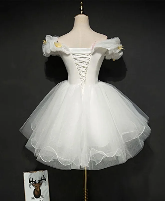 Cute White Tulle Short Prom Gown White Homecoming Dress