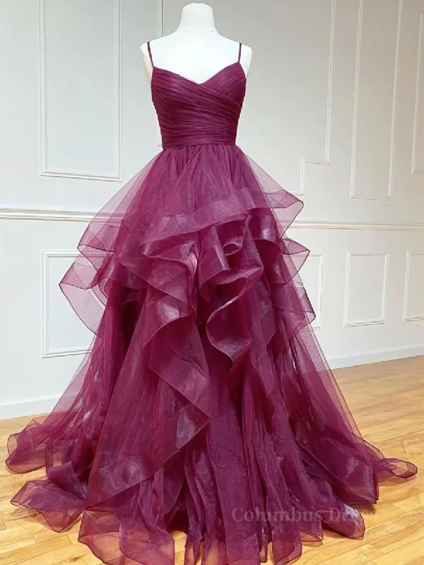 Purple Tulle Long Corset Prom Dresses, Purple Tulle Long Corset Formal Evening Dresses outfit