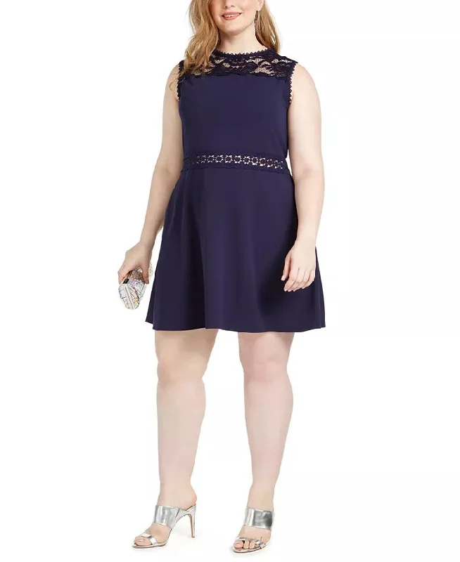 Speechless Women's Trendy Lace Trim A Line Dress Blue Size 18