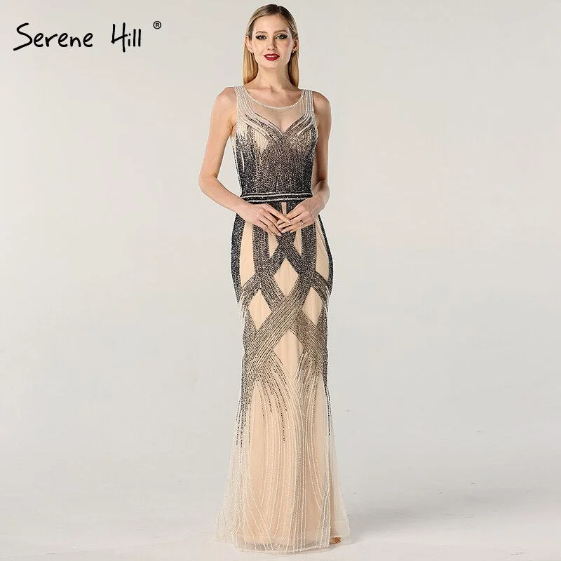 On Sale no return no refundSale Dubai Latest Design Blue Gold Sleeveless Evening Dresses 2024 Beading Sequined Luxury Evening Dress Long Real Photo LA60783