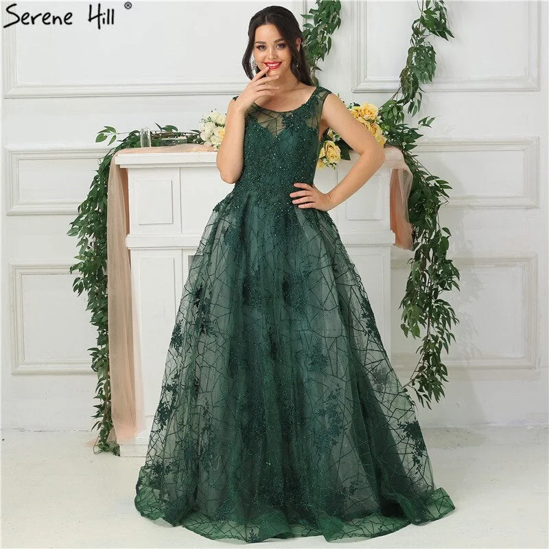 On Sale no return no refundSale Green Sleeveless Backless Sexy Evening Dresses 2024 Beading Sequined With Train Evening Gowns Real Photo  LA6687