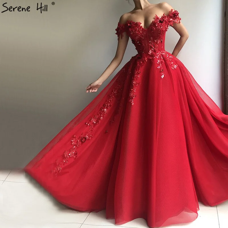 On Sale No Return No Refund Sale Red Luxury Sequined Beading Sexy Evening Dresses 2024 Dubai Latest Off Shoulder Evening Gowns For Women LA60792