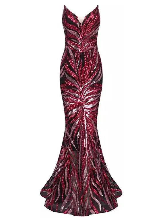 Strapless Sequin-Embellished Gown