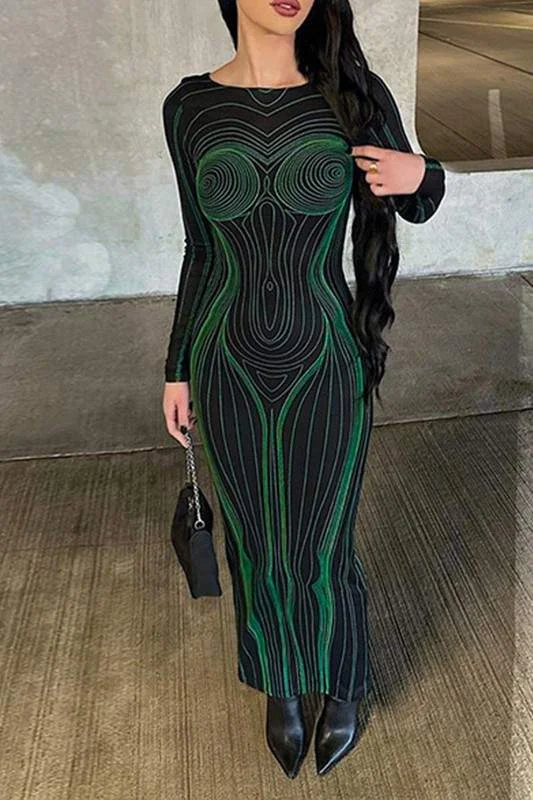 GRAPHIC BODYCON LONG DRESS