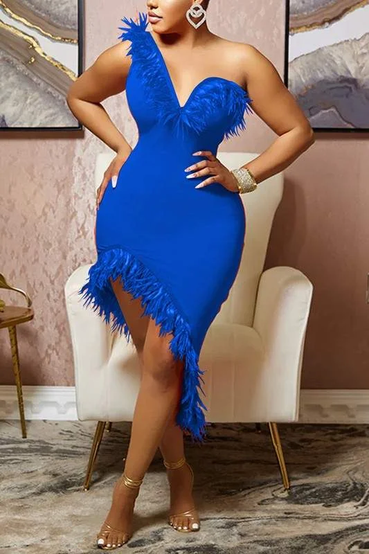 Sexy Bodycon Sequin Sleeveless One Shoulder Tassel