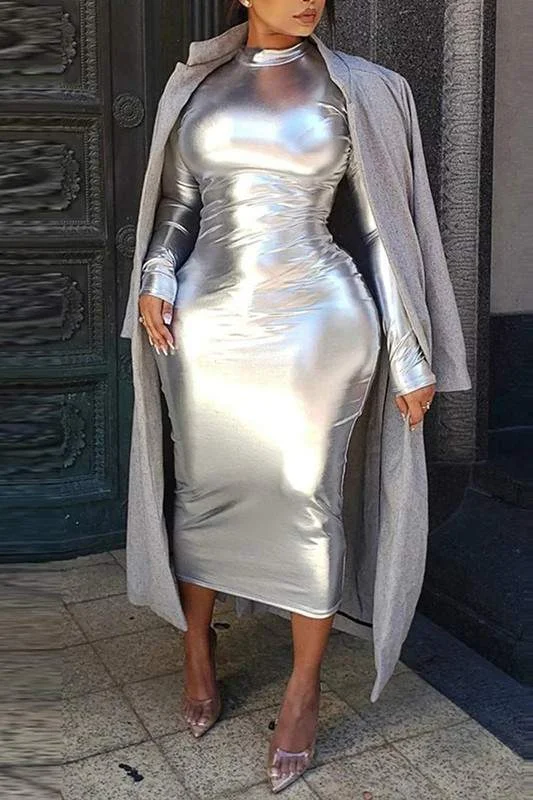 SHINNY BODYCON LONG DRESS