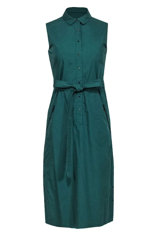 Akris - Hunter Green Sleeveless Snap Front Shirtdress w/ Belt Sz 4