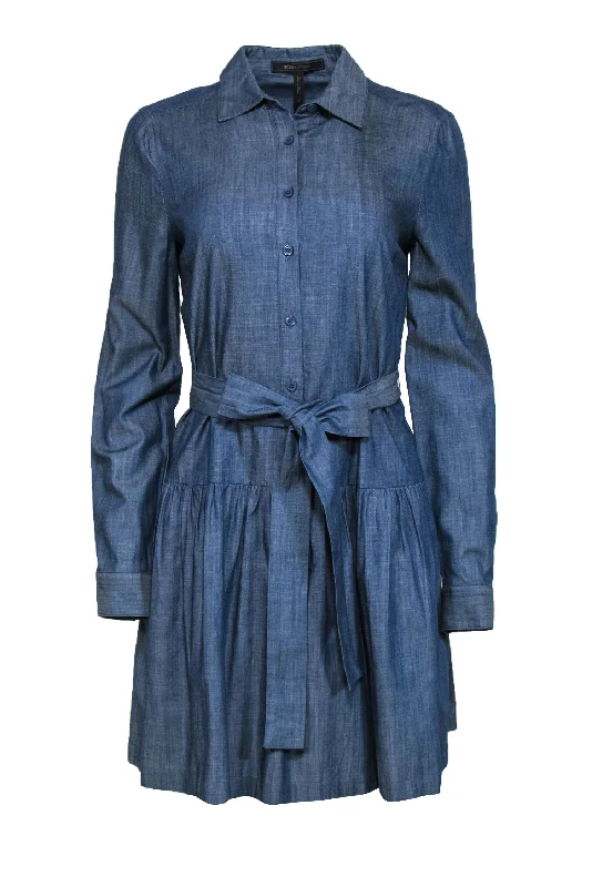 BCBG Max Azria - Dark Wash Chambray Button-Up Belted Shirtdress Sz S