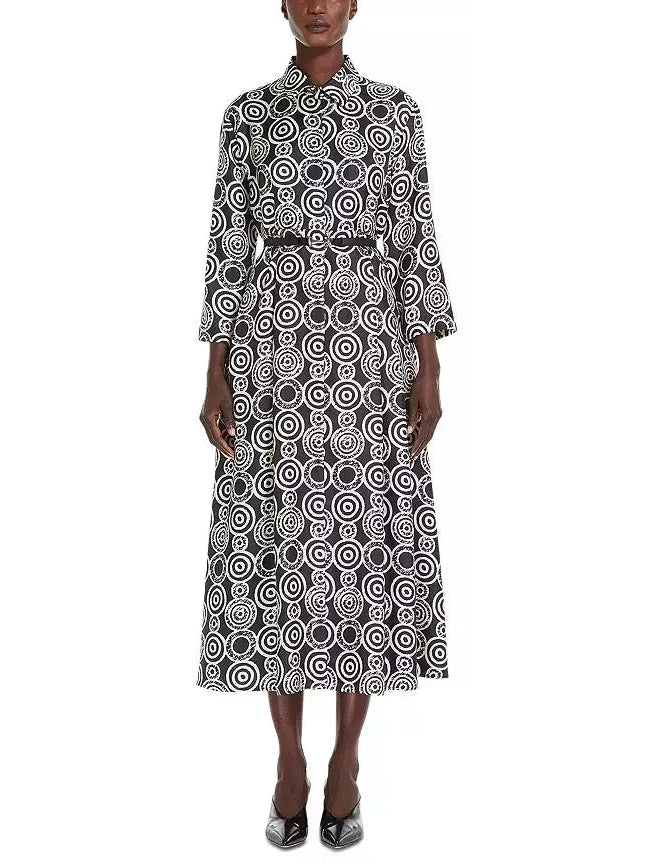 Black and White Abstract Printed Silk Shirt Dress