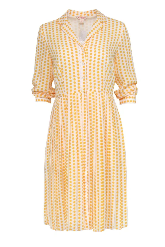 Brooks Brothers - Yellow & White Polka Dot Button-Up Pleated Shirtdress Sz 4