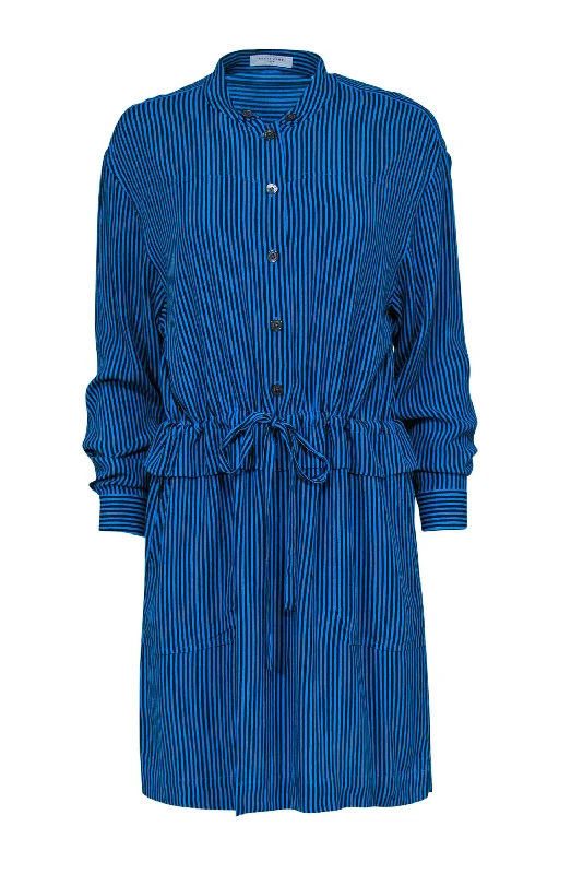 Equipment - Cerulean Blue & Black Striped "Lizza" Shirtdress Sz 6