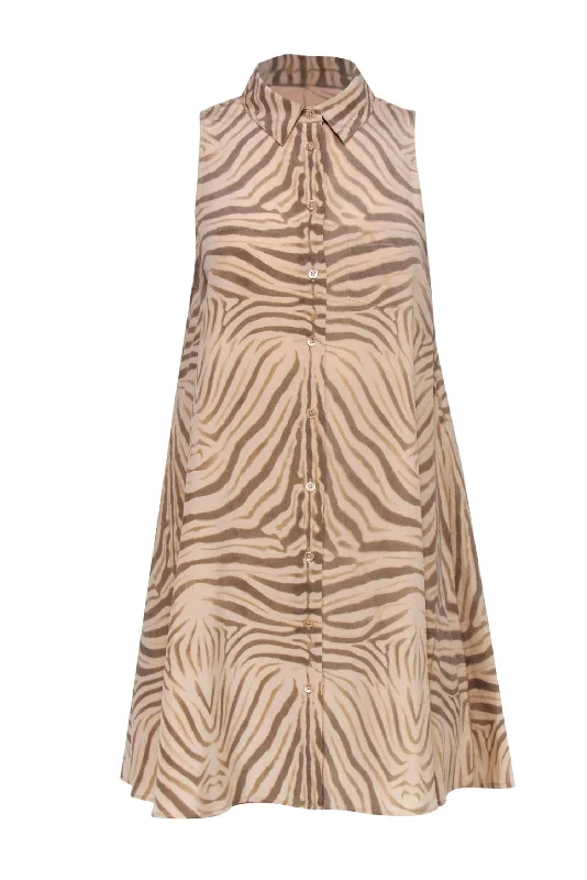 Equipment - Beige Zebra Print Sleeveless Silk “Mina” Shirtdress Sz S