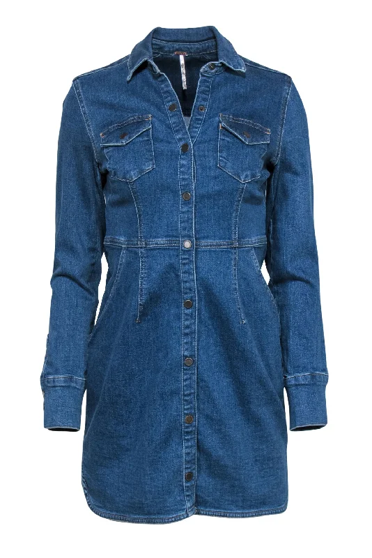 Free People - Medium Wash Denim Button-Up Shirt Dress Sz S