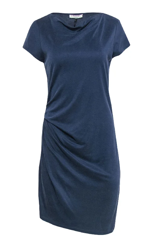 Halston Heritage - Steel Blue Boatneck Ruched T-Shirt Dress Sz M