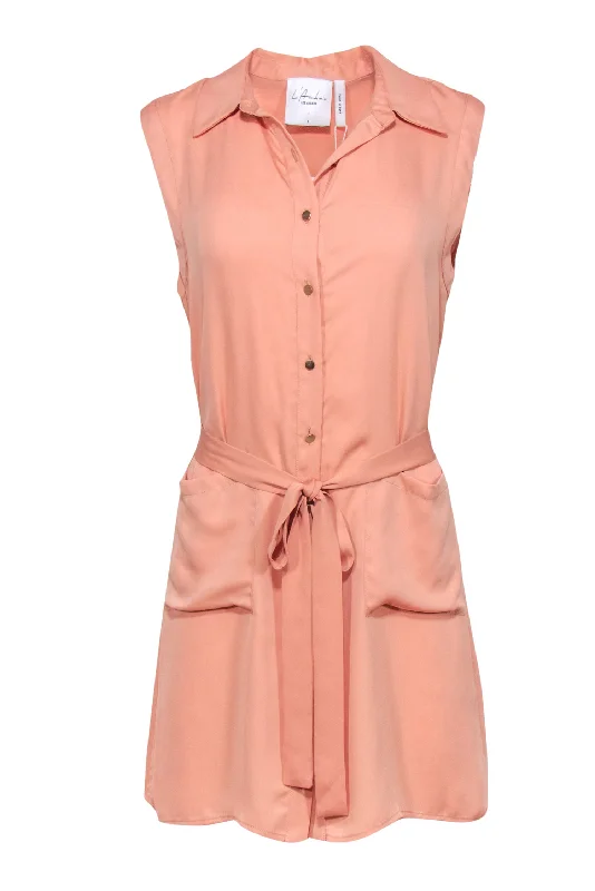 L'Acadamie - Dusty Rose Sleeveless Silky Shirt Dress Sz S