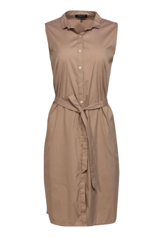 Lafayette 148 - Khaki Cotton Blend Sleeveless Shirt Dress Sz 12