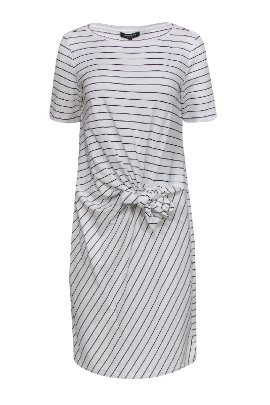 Lafayette 148 - White & Black Striped Tied T-Shirt Dress Sz M