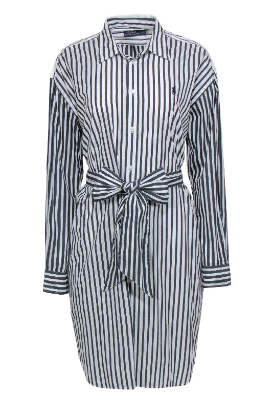 Polo Ralph Lauren - White & Black Striped Belted Shirtdress Sz 14