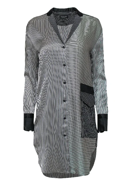 Rag & Bone - Black & White Striped Button-Up Silk Shirtdress Sz 2