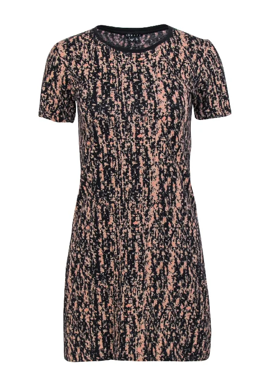 Theory - Black, Tan & Pink Printed Cotton T-Shirt Dress Sz P