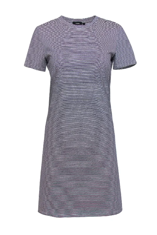 Theory - Dark Navy & White Striped Crew Neck Knit T-Shirt Dress Sz S