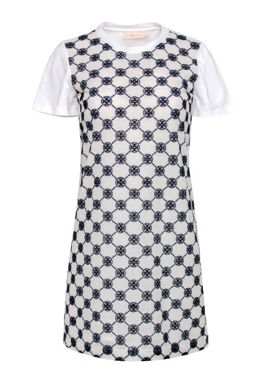 Tory Burch - White & Navy Logo Lace T-Shirt Dress Sz S