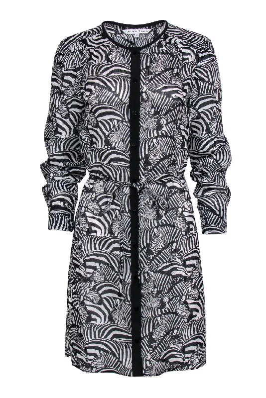 Trina Turk - White & Black Zebra Print Button-Up Belted Shirtdress Sz 4