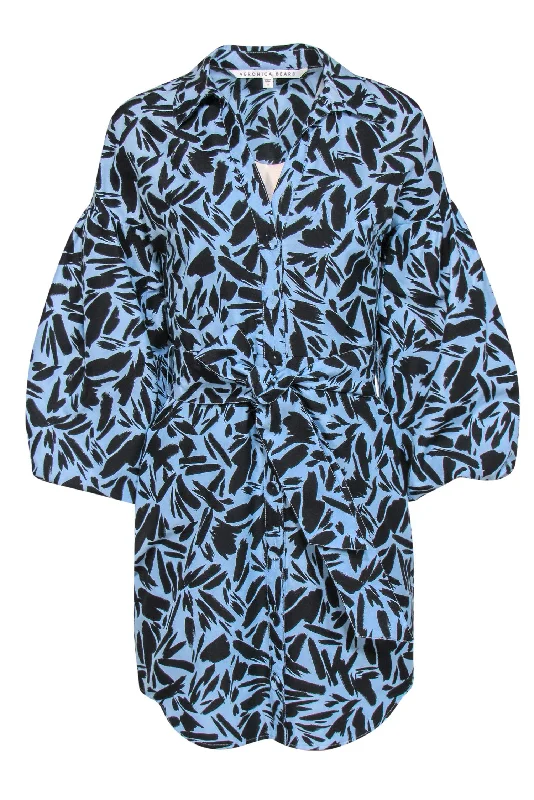 Veronica Beard - Light Blue & Black Brushstroke Print Belted Shirtdress Sz 2